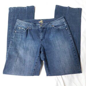 db Premium Womens Boot‎ Cut Jeans Size 8 Rhinestone Embellished Stone Wash Denim